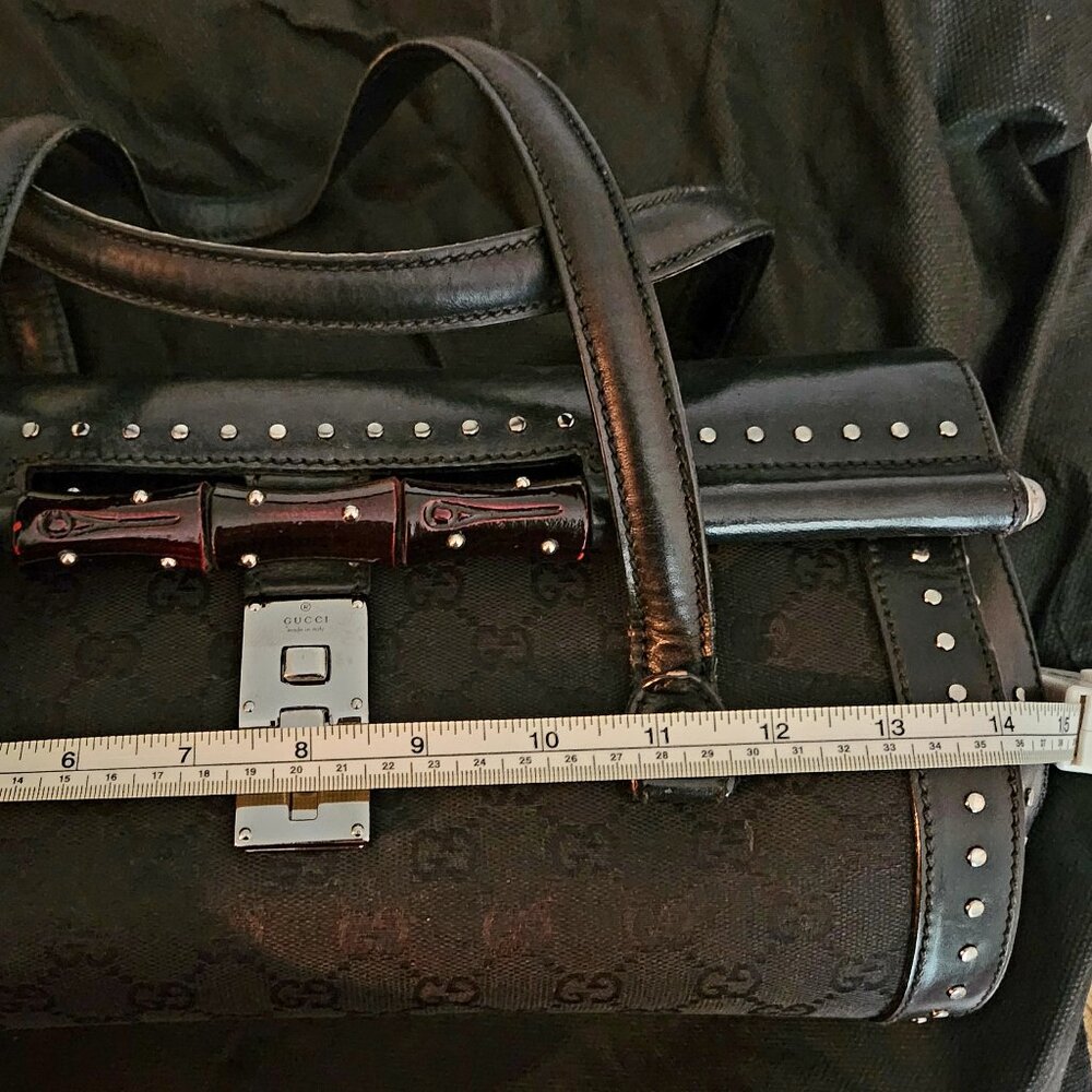 Authentic Gucci Monogram Bullet Satchel Handbag with Bamboo Accent & Dust Bag - Picture 13 of 16